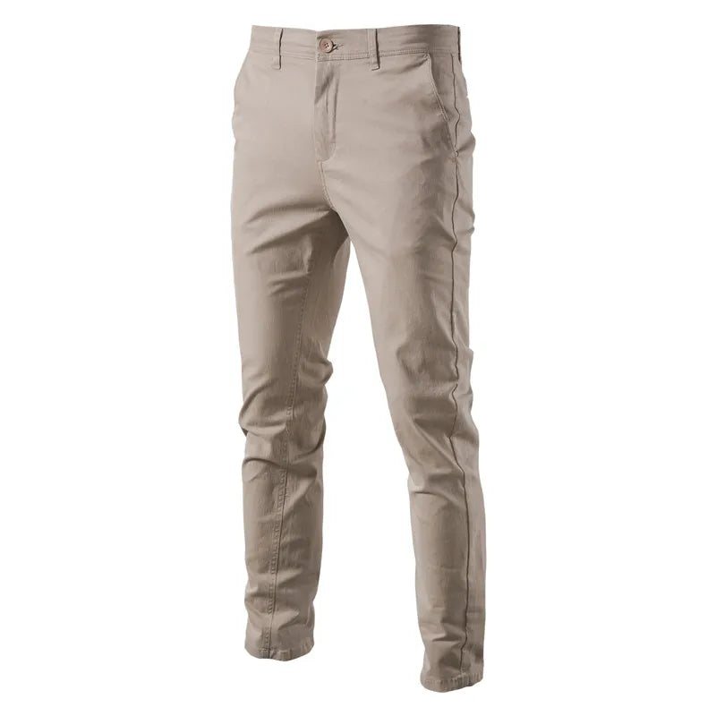 CASUAL SLIM COTTON MEN TROUSERS KHAKI VANGARD