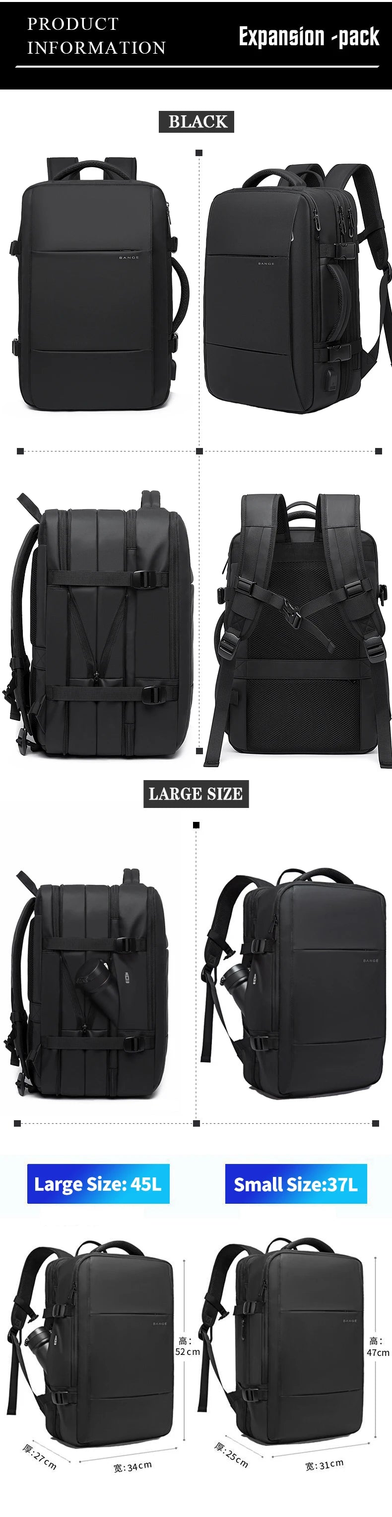 EXPANDABLE MEN'S BACKPACK WATERPROOF 17.3IN LAPTOP