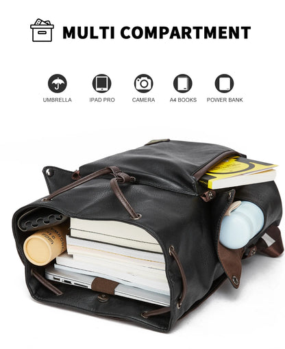 LEATHER MEN BACKPACK DRAWSTRING 15.6 INCH LAPTOP