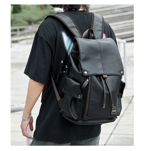 LEATHER MEN BACKPACK DRAWSTRING 15.6 INCH LAPTOP