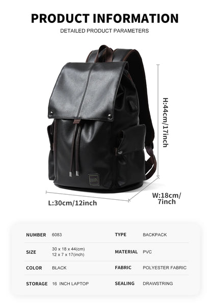 LEATHER MEN BACKPACK DRAWSTRING 15.6 INCH LAPTOP