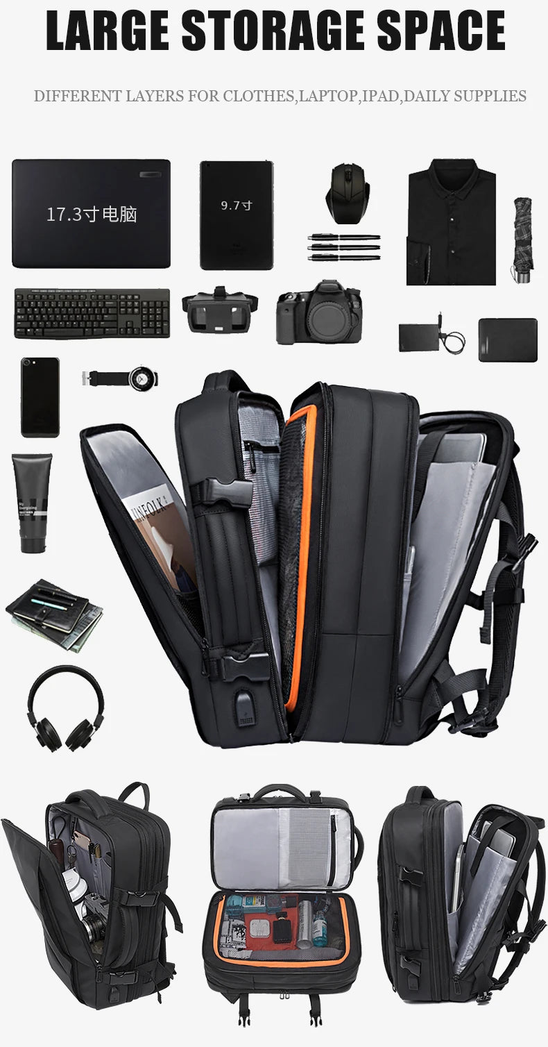 EXPANDABLE MEN'S BACKPACK WATERPROOF 17.3IN LAPTOP