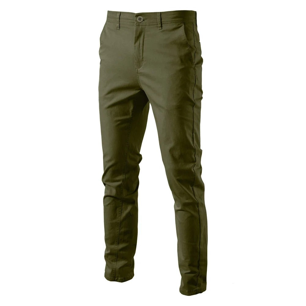 CASUAL SLIM COTTON MEN TROUSERS ARMY GREEN VANGARD