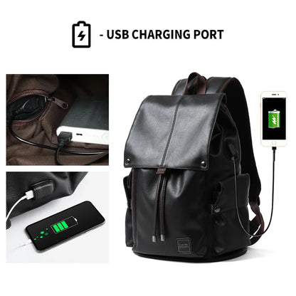 LEATHER MEN BACKPACK DRAWSTRING 15.6 INCH LAPTOP