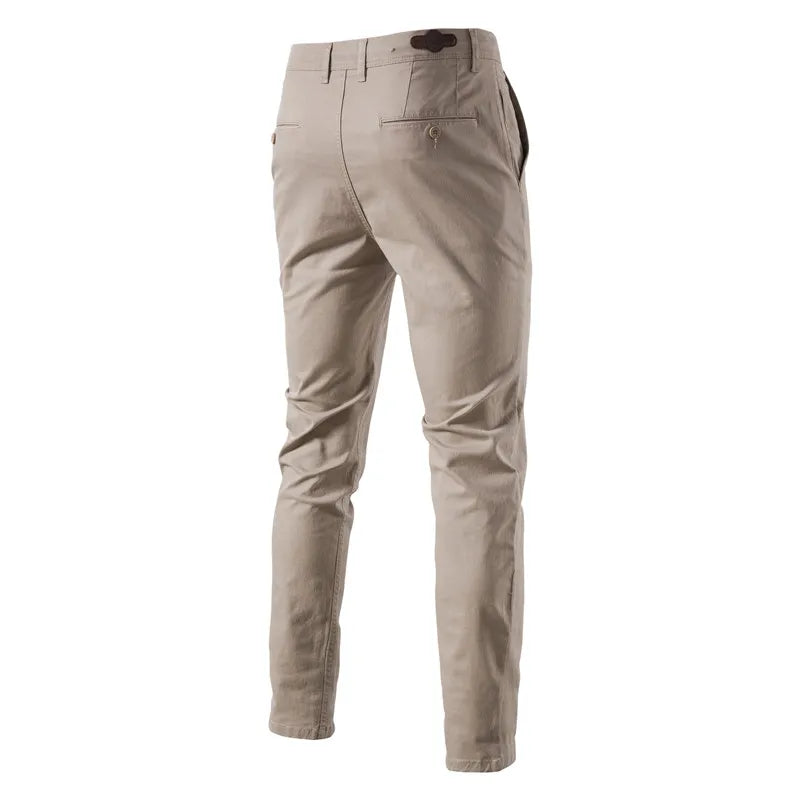 CASUAL SLIM COTTON MEN TROUSERS KHAKI VANGARD